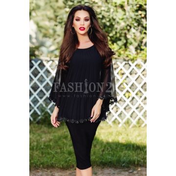 Rochie Claire neagra cu voal creptonat