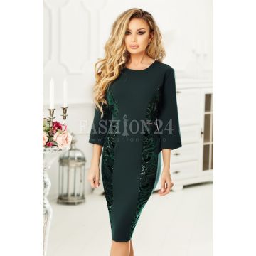 Rochie midi Elora verde cu banda in talie