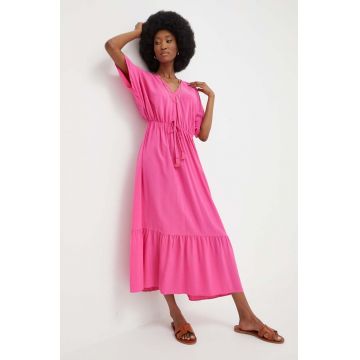 Answear Lab rochie culoarea roz, midi, evazati