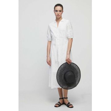 Medicine rochie din bumbac culoarea alb, maxi, evazati