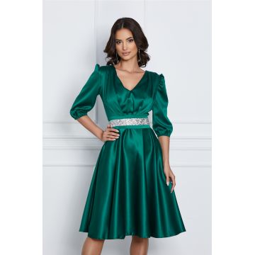 Rochie Ella Collection Aria verde cu cordon in talie