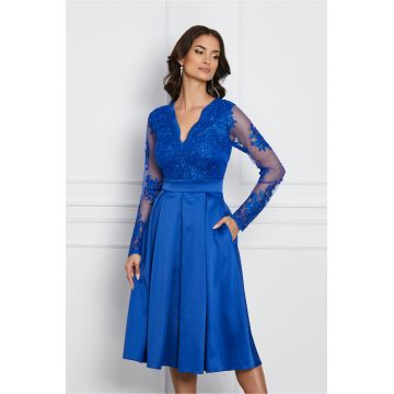 Rochie Ella Collection Cassi albastra cu broderie la bust