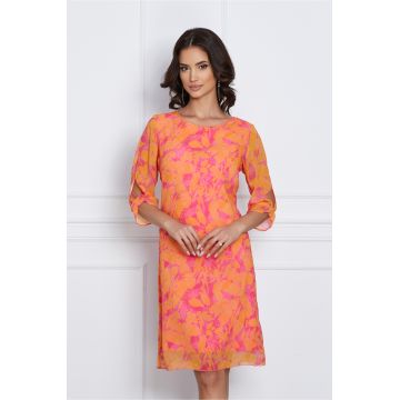 Rochie Fiona orange cu imprimeu fucsia