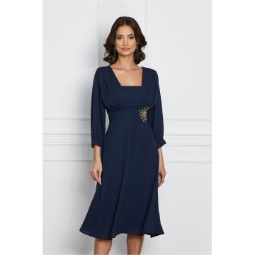 Rochie Ilaria bleumarin cu floare in talie