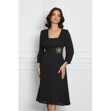 Rochie Ilaria neagra cu floare in talie