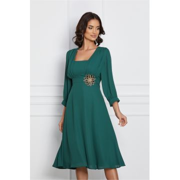 Rochie Ilaria verde cu floare in talie