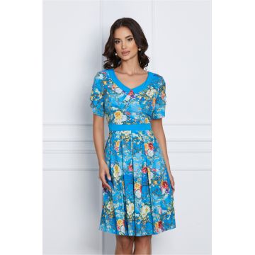 Rochie Kara albastra cu flori colorate