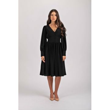 Rochie LaDonna de ocazie clos neagra cu nasturi si talie marcata