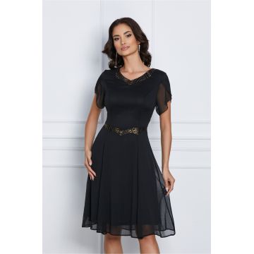 Rochie Linda neagra cu glitter in talie si la decolteu