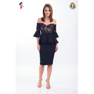 Rochie MBG Collection de ocazie conica cu maneci clopot si peplum la talie