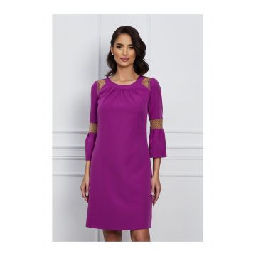 Rochie Moze mov cu buline catifelate pe maneci