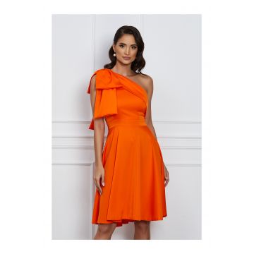 Rochie Moze orange din satin cu funda pe un umar