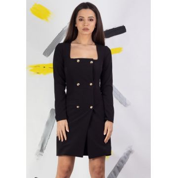 Rochie Moze tip sacou negru prevazut cu doua randuri de nasturi