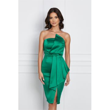 Rochie Moze verde din tafta cu peplum in talie