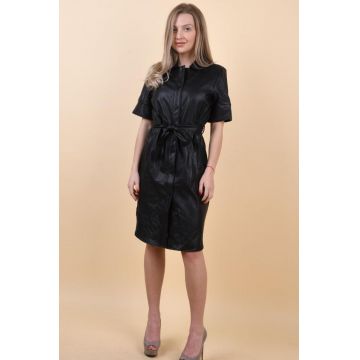 Rochie neagra cu buzunare laterale si cordon la talie