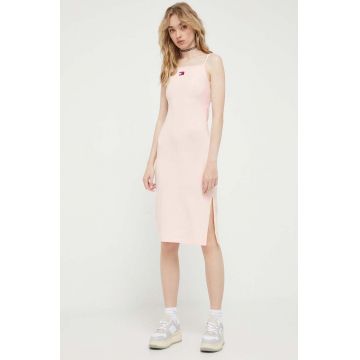 Tommy Jeans rochie culoarea roz, midi, mulata