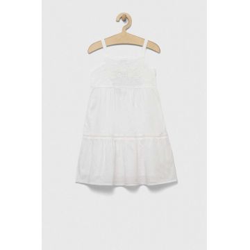 United Colors of Benetton rochie din bumbac pentru copii culoarea alb, mini, evazati