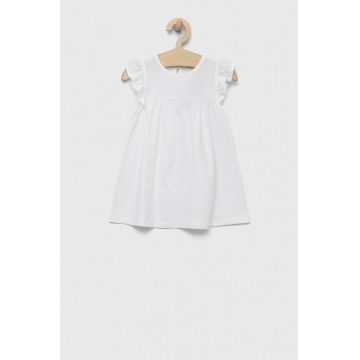 United Colors of Benetton rochie din bumbac pentru copii culoarea alb, mini, evazati