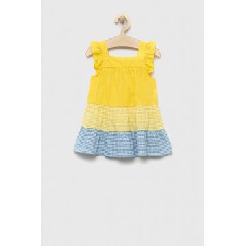 United Colors of Benetton rochie din bumbac pentru copii culoarea galben, mini, evazati