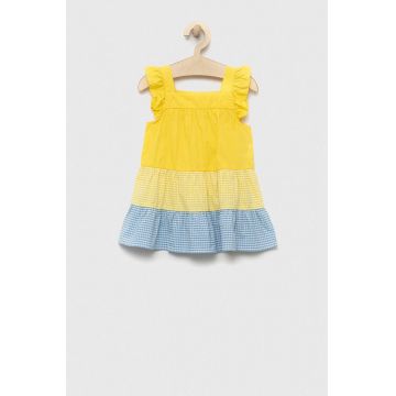 United Colors of Benetton rochie din bumbac pentru copii culoarea galben, mini, evazati