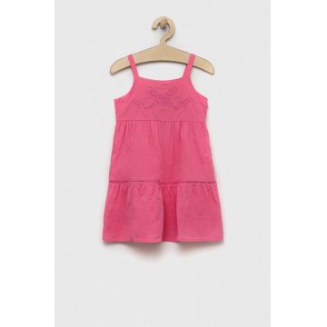 United Colors of Benetton rochie din bumbac pentru copii culoarea roz, mini, evazati