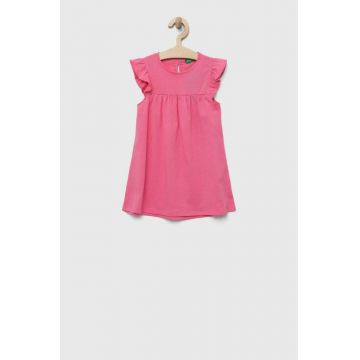 United Colors of Benetton rochie din bumbac pentru copii culoarea roz, mini, evazati