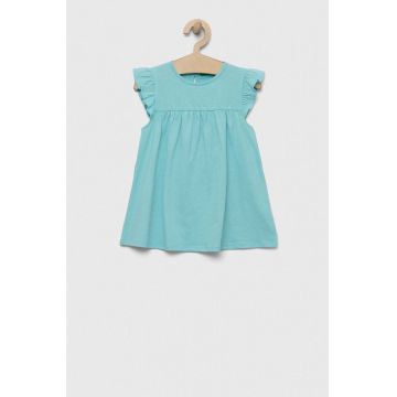 United Colors of Benetton rochie din bumbac pentru copii culoarea turcoaz, mini, evazati