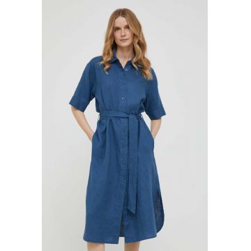 United Colors of Benetton rochie din in culoarea albastru marin, midi, drept