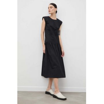 2NDDAY rochie din bumbac culoarea negru, midi, evazati