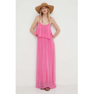 Answear Lab rochie din matase culoarea roz, maxi, evazati