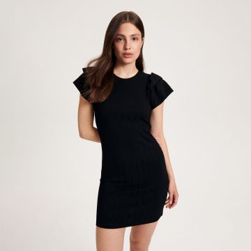 Reserved - Rochie mini din tricot striat - Negru