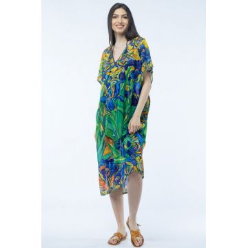 Rochie lunga de plaja tip poncho cu imprimeu dupa    Irisi    - de Van Gogh
