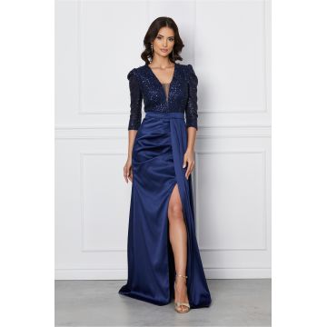 Rochie MBG lunga bleumarin cu paiete la bust
