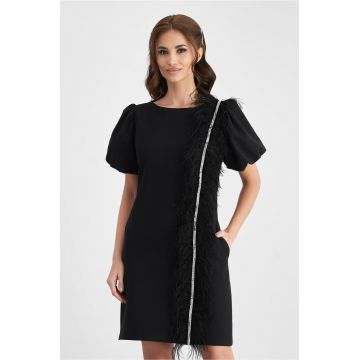 Rochie MBG neagra cu pene si strasuri