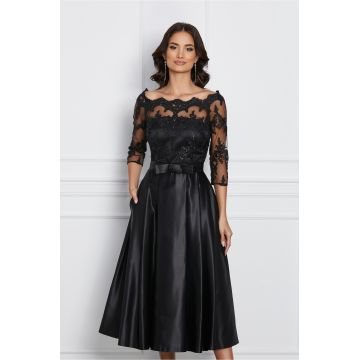 Rochie MBG neagra din tafta cu dantela la bust