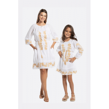 Set rochii mama fiica cu model traditional bej