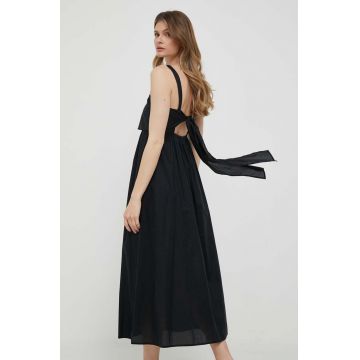 Sisley rochie din bumbac culoarea negru, midi, evazati