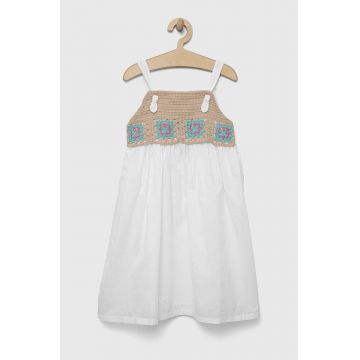 United Colors of Benetton rochie din bumbac pentru copii culoarea alb, mini, evazati