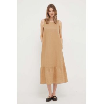 United Colors of Benetton rochie din in culoarea bej, midi, drept