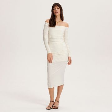 Reserved - Rochie midi cu fronseuri - Ivory