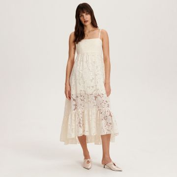 Reserved - Rochie midi cu model floral - Ivory