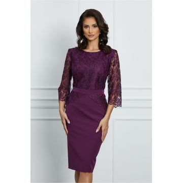 Rochie Aurora mov cu dantela la bust si peplum in talie