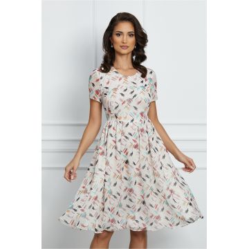Rochie Beatrice alba cu imprimeuri colorate