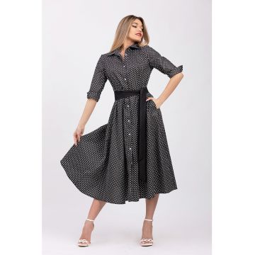 Rochie-camasa evazata cu cordon in talie