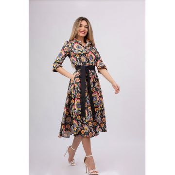 Rochie-camasa evazata cu cordon in talie