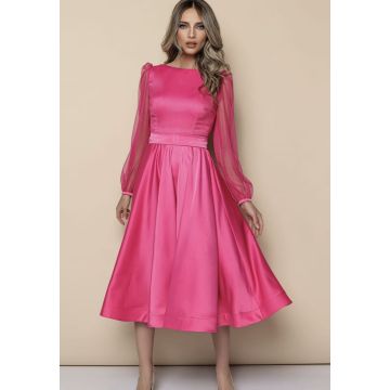 Rochie din tafta fucsia cu maneci transparente