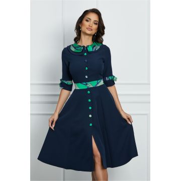 Rochie Dy Fashion bleumarin cu imprimeu si nasturi