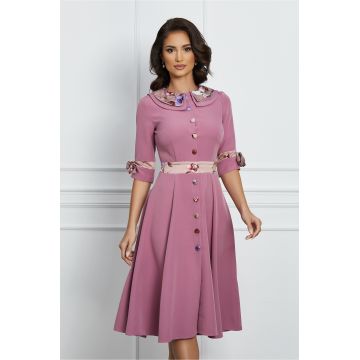 Rochie Dy Fashion lila cu imprimeu si nasturi