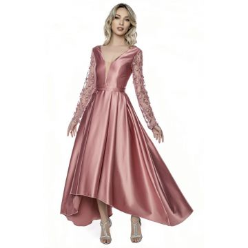 Rochie elegaanta din tafta cu broderie 3D in partea superioara si decolteu in V