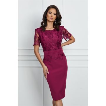 Rochie Elisa bordo cu dantela la bust